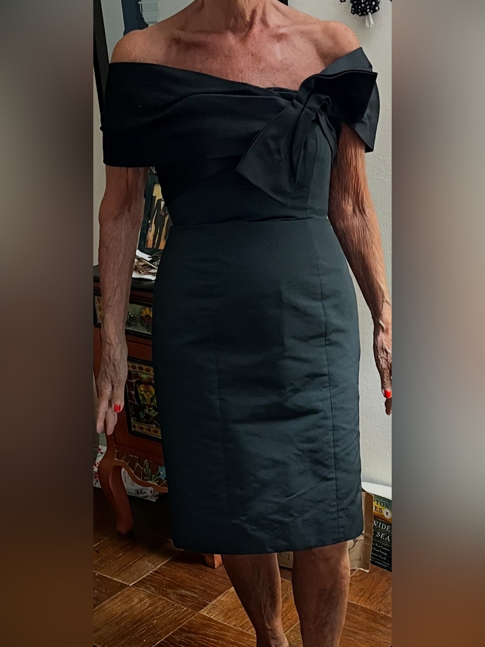 Stunning Black Off The Shoulder Carolina Herrera Dress with Bow Detail